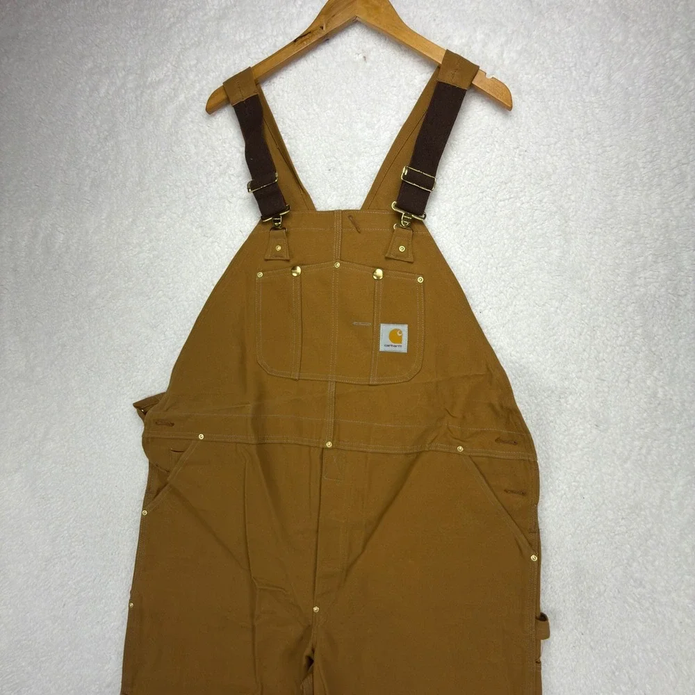 Carhartt R05 BRN Traditional Duck‎ Bib Overalls Zipper to Knee Brown 46x30 NEW
